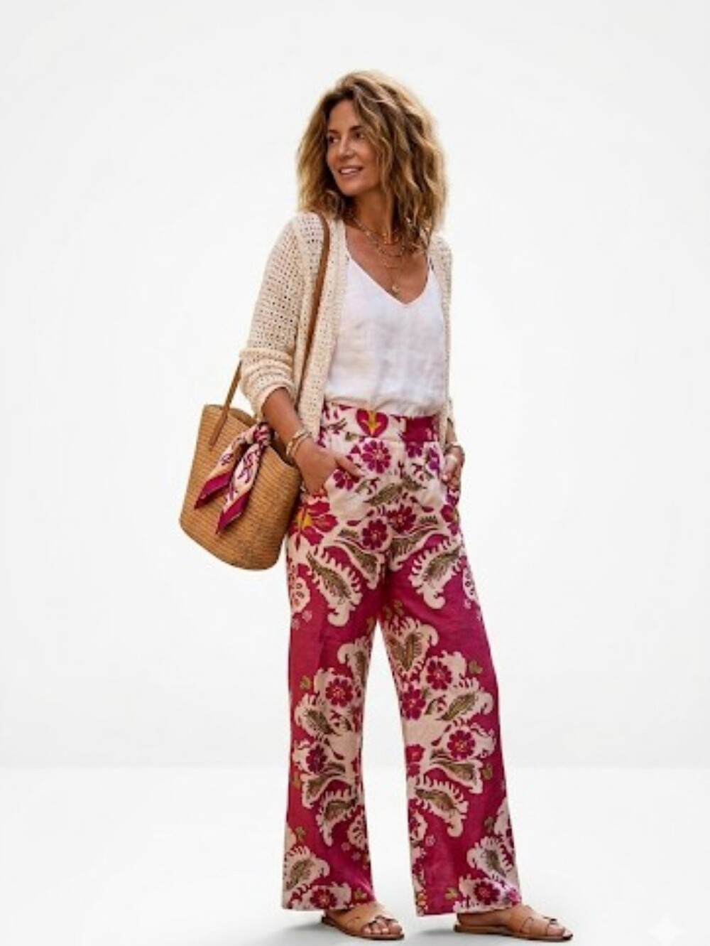 Zara Pink Floral Wide-Leg Linen Blend Pants